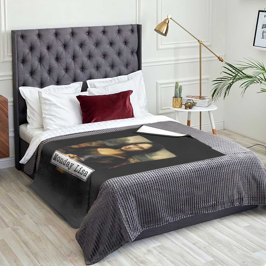 Monday Lisa Coffee Lover Throw Blanket Funny Mona Lisa Art Parody Graphic Tired Work TS12 Print Your Wear