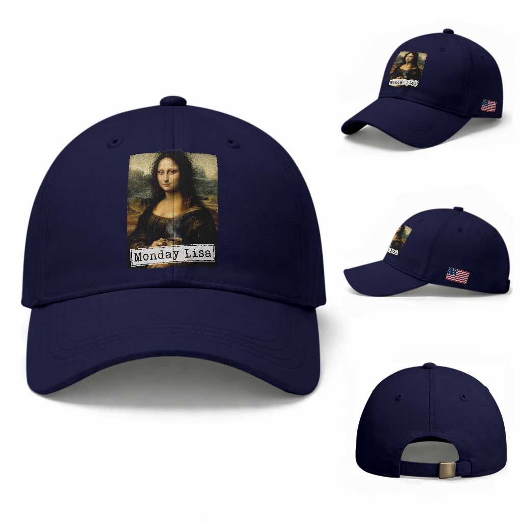 Monday Lisa Coffee Lover Baseball Cap Funny Mona Lisa Art Parody Graphic Tired Work TS12 Baseball Cap Universal Fit Dark Blue Print Your Wear