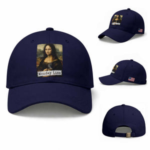 Monday Lisa Coffee Lover Baseball Cap Funny Mona Lisa Art Parody Graphic Tired Work TS12 Baseball Cap Universal Fit Dark Blue Print Your Wear