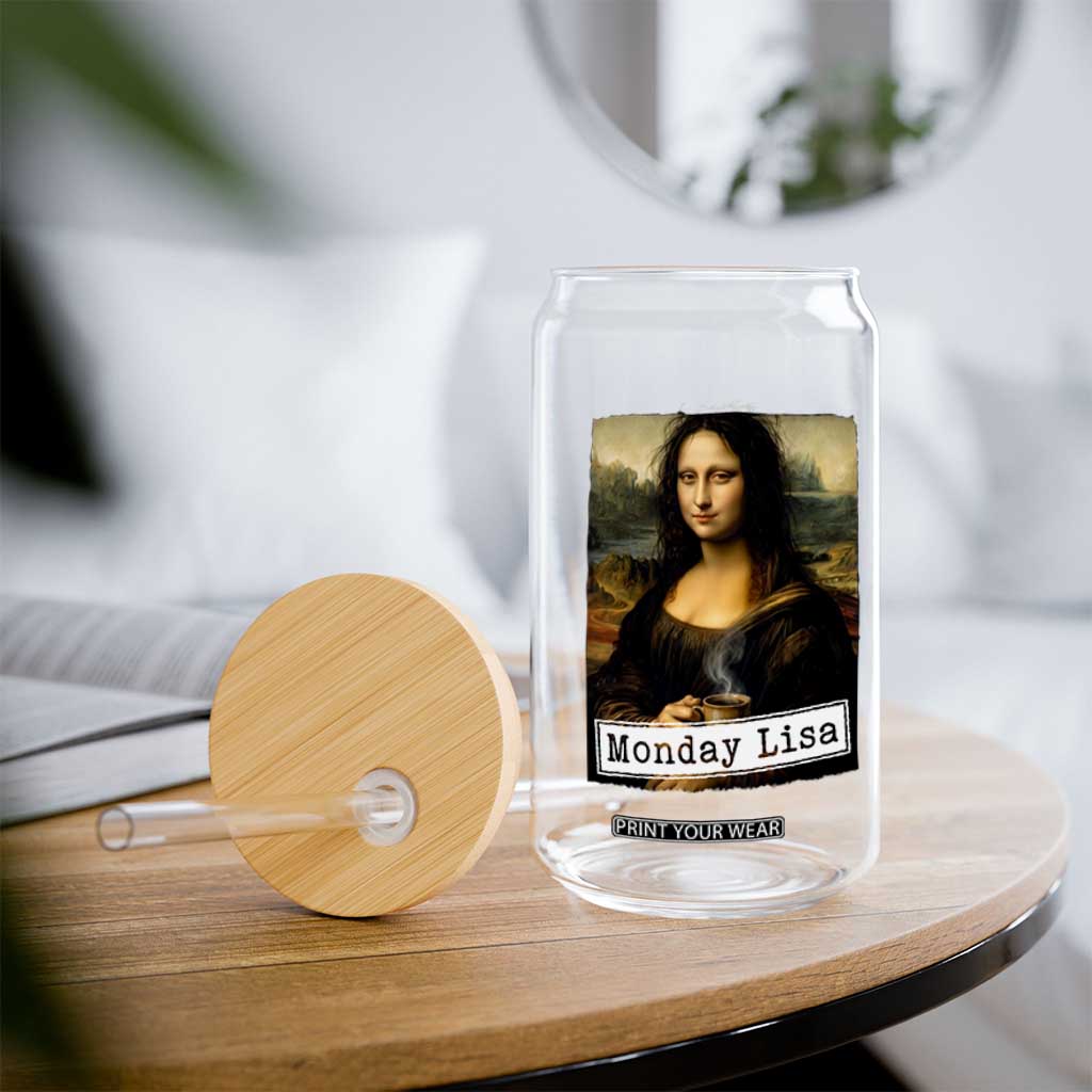 Monday Lisa Coffee Lover Glass Can Funny Mona Lisa Art Parody Graphic Tired Work TS12 Print Your Wear