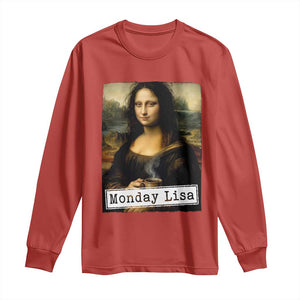 Monday Lisa Coffee Lover Long Sleeve Shirt Funny Mona Lisa Art Parody Graphic Tired Work TS12 Red Print Your Wear