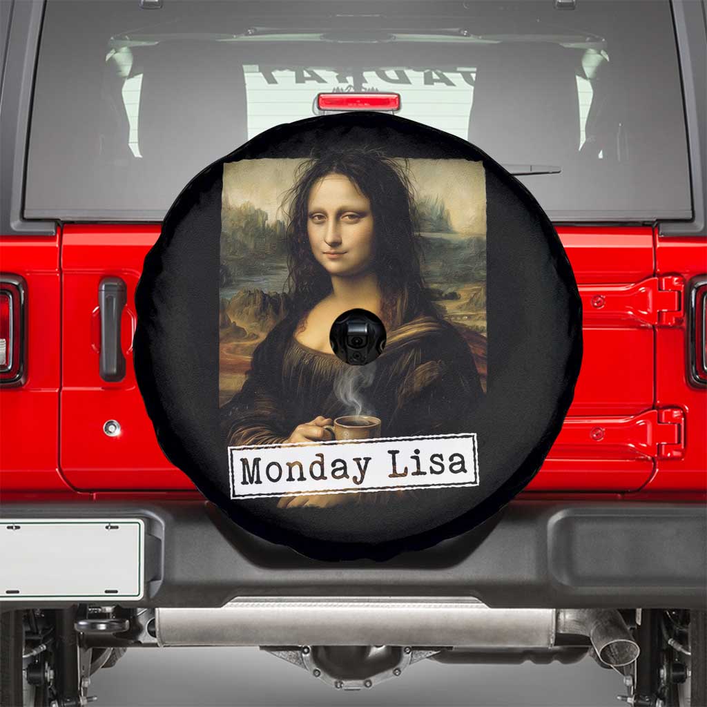 Monday Lisa Coffee Lover Spare Tire Cover Funny Mona Lisa Art Parody Graphic Tired Work TS12 Black Print Your Wear