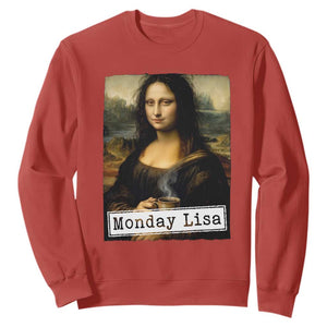 Monday Lisa Coffee Lover Sweatshirt Funny Mona Lisa Art Parody Graphic Tired Work TS12 Red Print Your Wear