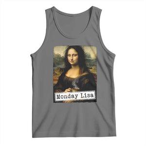 Monday Lisa Coffee Lover Tank Top Funny Mona Lisa Art Parody Graphic Tired Work TS12 Black Heather Print Your Wear