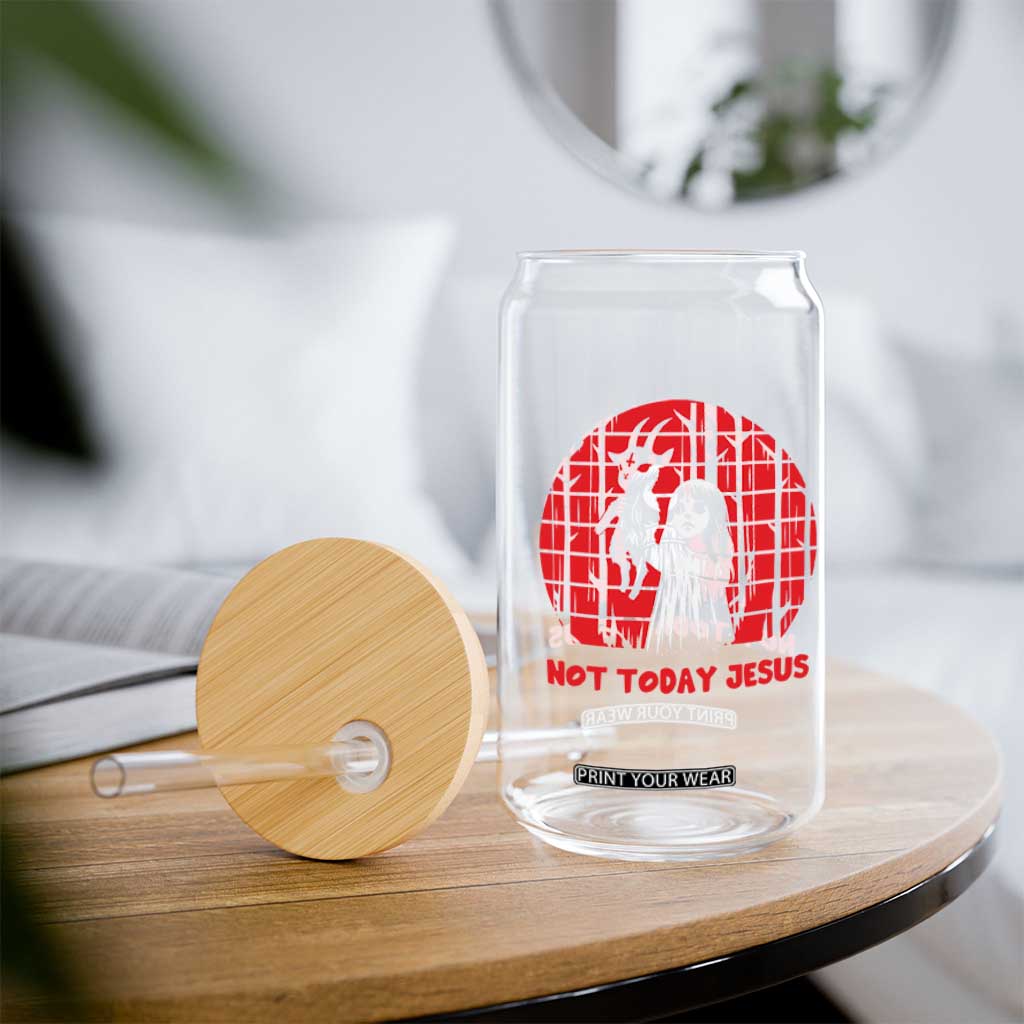 Not Today Jesus Glass Can Gothic Dark Art Pastel Goth Creepy Graphic TS12 Print Your Wear