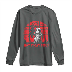 Not Today Jesus Long Sleeve Shirt Gothic Dark Art Pastel Goth Creepy Graphic TS12 Dark Heather Print Your Wear