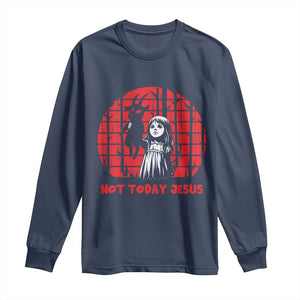 Not Today Jesus Long Sleeve Shirt Gothic Dark Art Pastel Goth Creepy Graphic TS12 Navy Print Your Wear