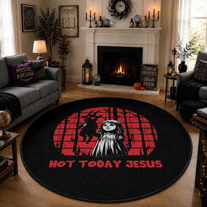 Not Today Jesus Round Rug Gothic Dark Art Pastel Goth Creepy Graphic