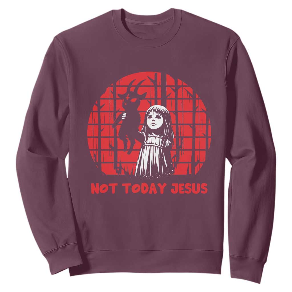 Not Today Jesus Sweatshirt Gothic Dark Art Pastel Goth Creepy Graphic TS12 Maroon Print Your Wear