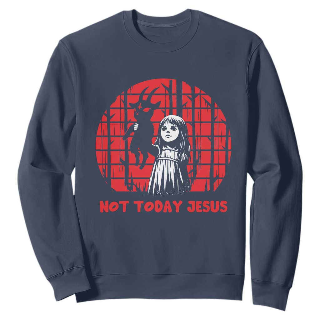 Not Today Jesus Sweatshirt Gothic Dark Art Pastel Goth Creepy Graphic TS12 Navy Print Your Wear