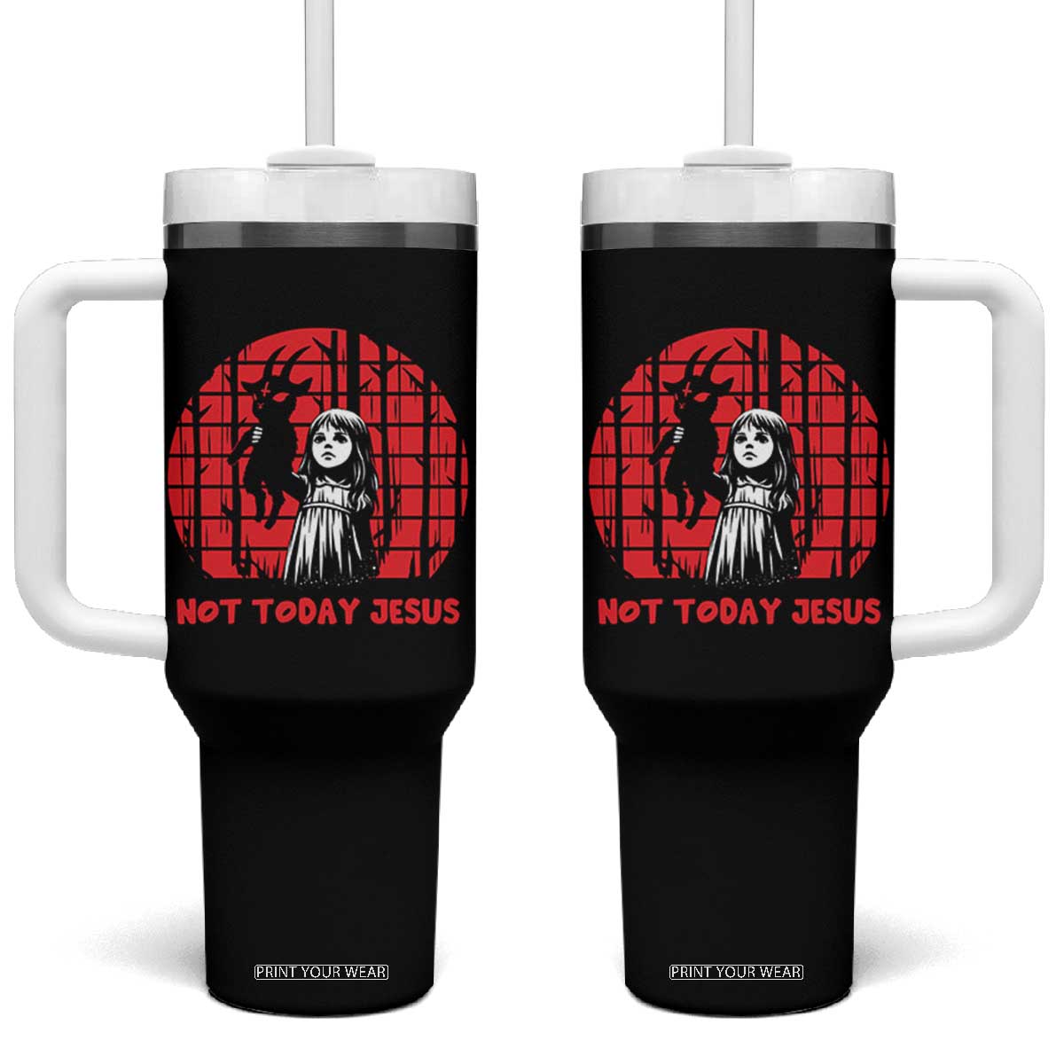 Not Today Jesus Tumbler With Handle Gothic Dark Art Pastel Goth Creepy Graphic TS12 One Size: 40 oz Black Print Your Wear