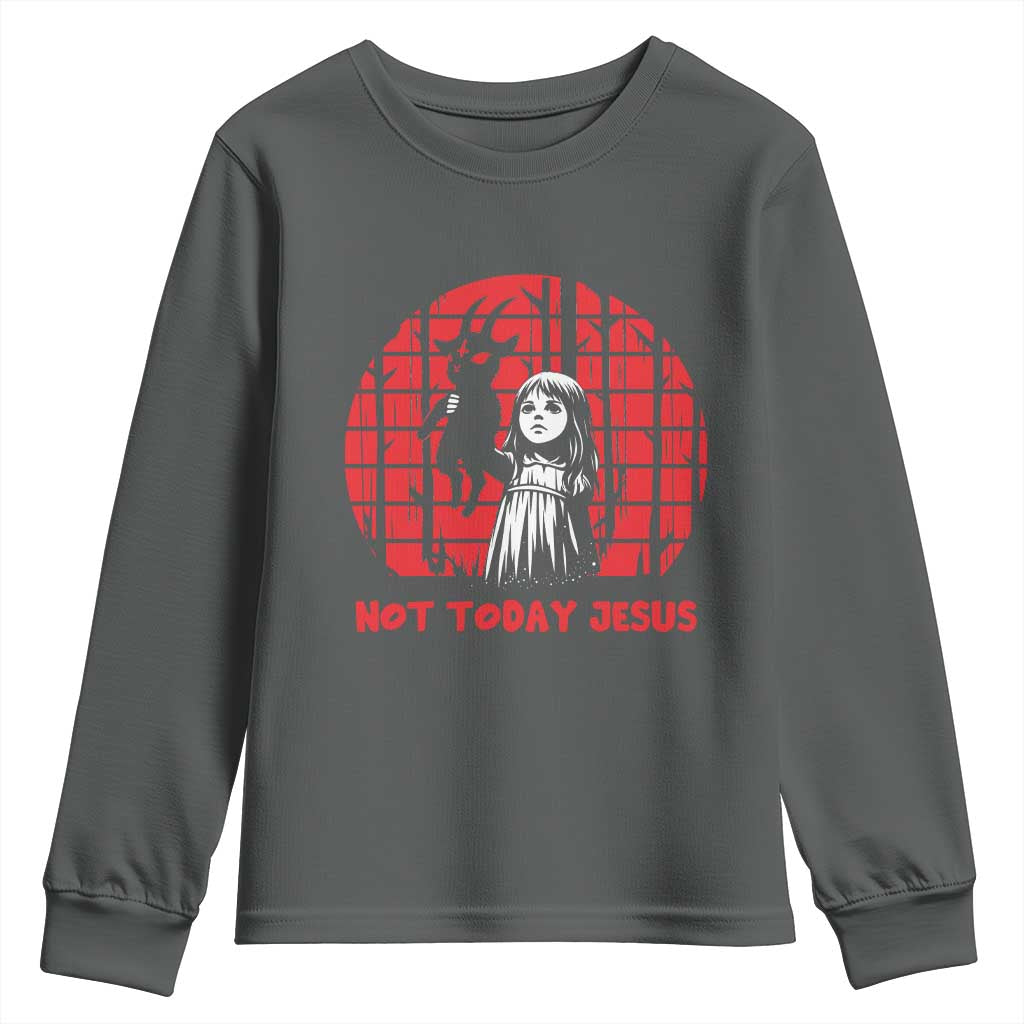 Not Today Jesus Youth Sweatshirt Gothic Dark Art Pastel Goth Creepy Graphic TS12 Dark Heather Print Your Wear