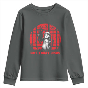 Not Today Jesus Youth Sweatshirt Gothic Dark Art Pastel Goth Creepy Graphic TS12 Dark Heather Print Your Wear