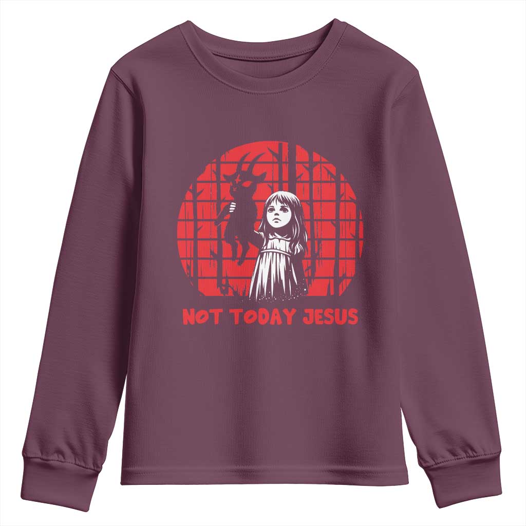 Not Today Jesus Youth Sweatshirt Gothic Dark Art Pastel Goth Creepy Graphic TS12 Maroon Print Your Wear