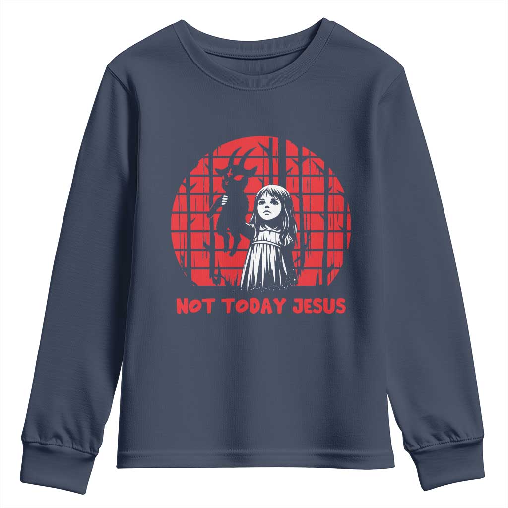 Not Today Jesus Youth Sweatshirt Gothic Dark Art Pastel Goth Creepy Graphic TS12 Navy Print Your Wear