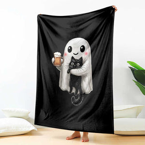 Funny Halloween Throw Blanket Cute Ghost Holding Black Cat Drinking Beer TS12 Print Your Wear