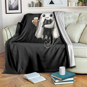 Funny Halloween Throw Blanket Cute Ghost Holding Black Cat Drinking Beer TS12 Print Your Wear