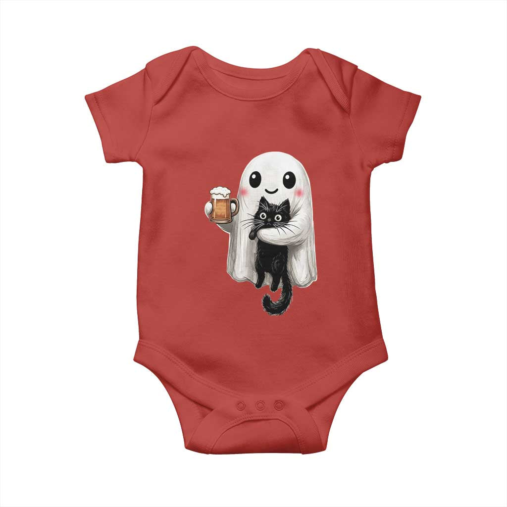Funny Halloween Baby Onesie Cute Ghost Holding Black Cat Drinking Beer TS12 Red Print Your Wear
