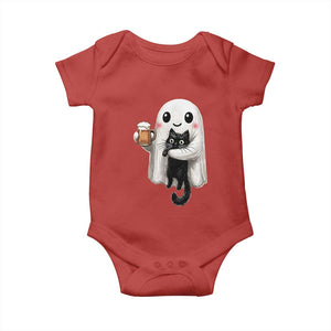 Funny Halloween Baby Onesie Cute Ghost Holding Black Cat Drinking Beer TS12 Red Print Your Wear