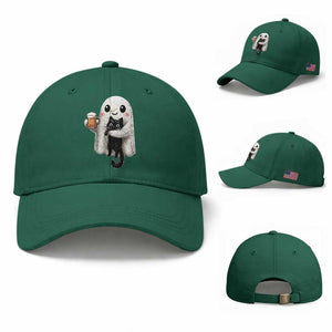 Funny Halloween Baseball Cap Cute Ghost Holding Black Cat Drinking Beer TS12 Baseball Cap Universal Fit Irish Green Print Your Wear
