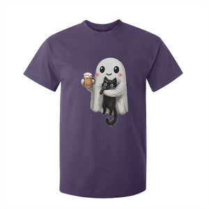 Funny Halloween T Shirt For Kid Cute Ghost Holding Black Cat Drinking Beer TS12 Purple Print Your Wear
