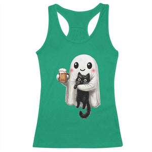 Funny Halloween Racerback Tank Top Cute Ghost Holding Black Cat Drinking Beer TS12 Irish Green Print Your Wear