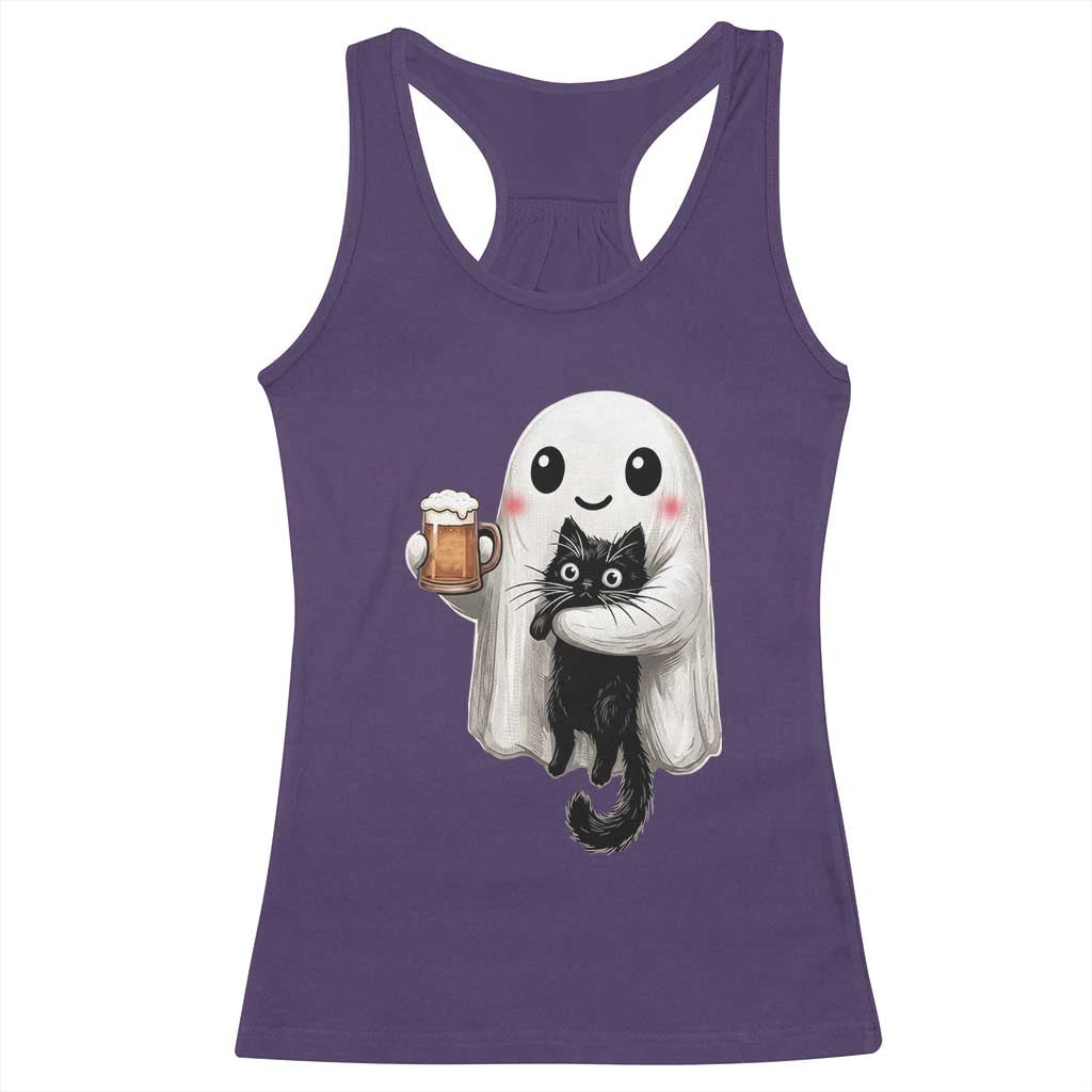 Funny Halloween Racerback Tank Top Cute Ghost Holding Black Cat Drinking Beer TS12 Purple Print Your Wear