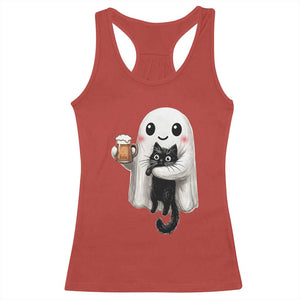Funny Halloween Racerback Tank Top Cute Ghost Holding Black Cat Drinking Beer TS12 Red Print Your Wear