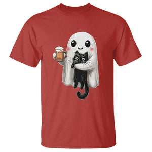 Funny Halloween T Shirt Cute Ghost Holding Black Cat Drinking Beer TS12 Red Print Your Wear
