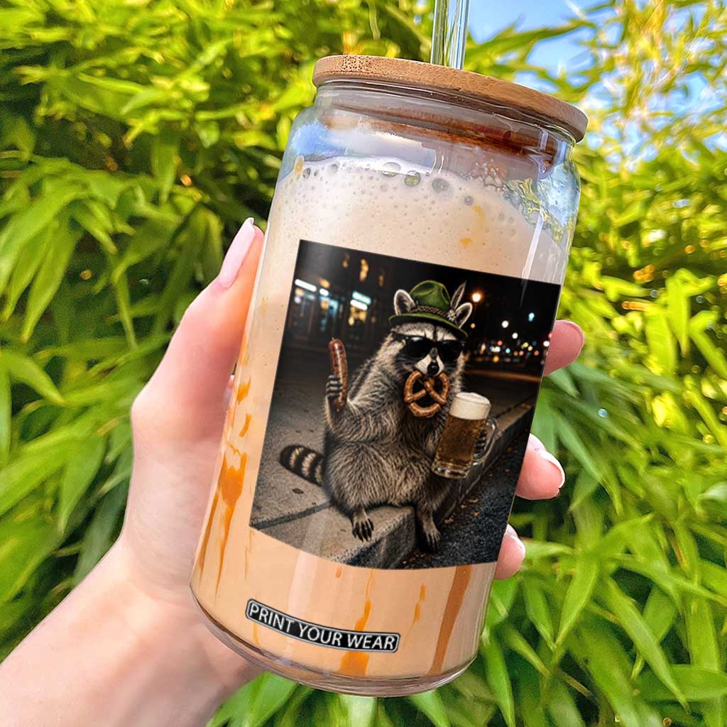 Funny Oktoberfest Raccoon Glass Can Cute Trash Panda Beer Festival Bavarian Gift TS12 Black Print Your Wear