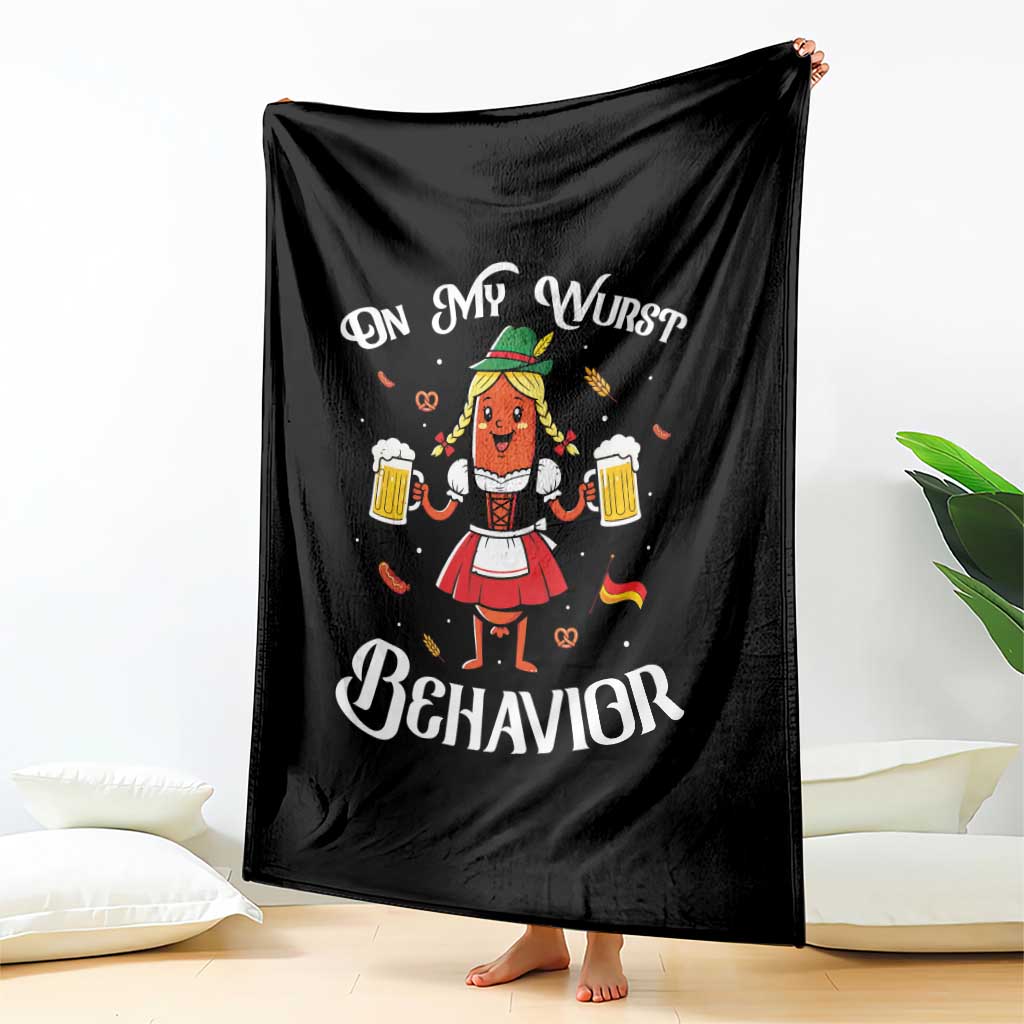 Funny Oktoberfest Sausage Dirndl German Beer Throw Blanket On My Wurst Behavior TS12 Print Your Wear