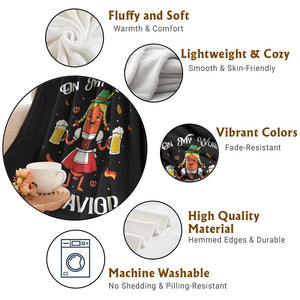 Funny Oktoberfest Sausage Dirndl German Beer Throw Blanket On My Wurst Behavior TS12 Print Your Wear