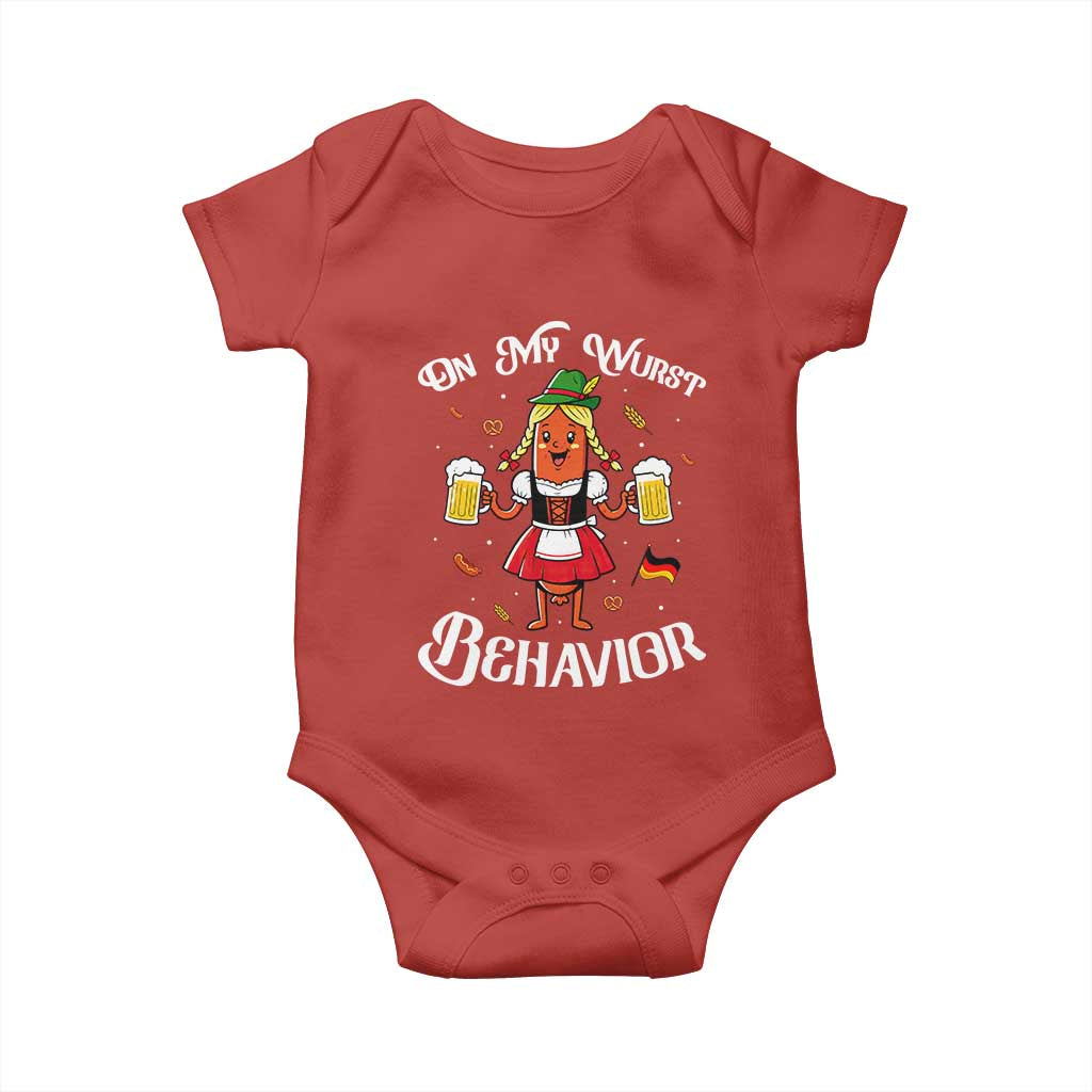 Funny Oktoberfest Sausage Dirndl German Beer Baby Onesie On My Wurst Behavior TS12 Red Print Your Wear