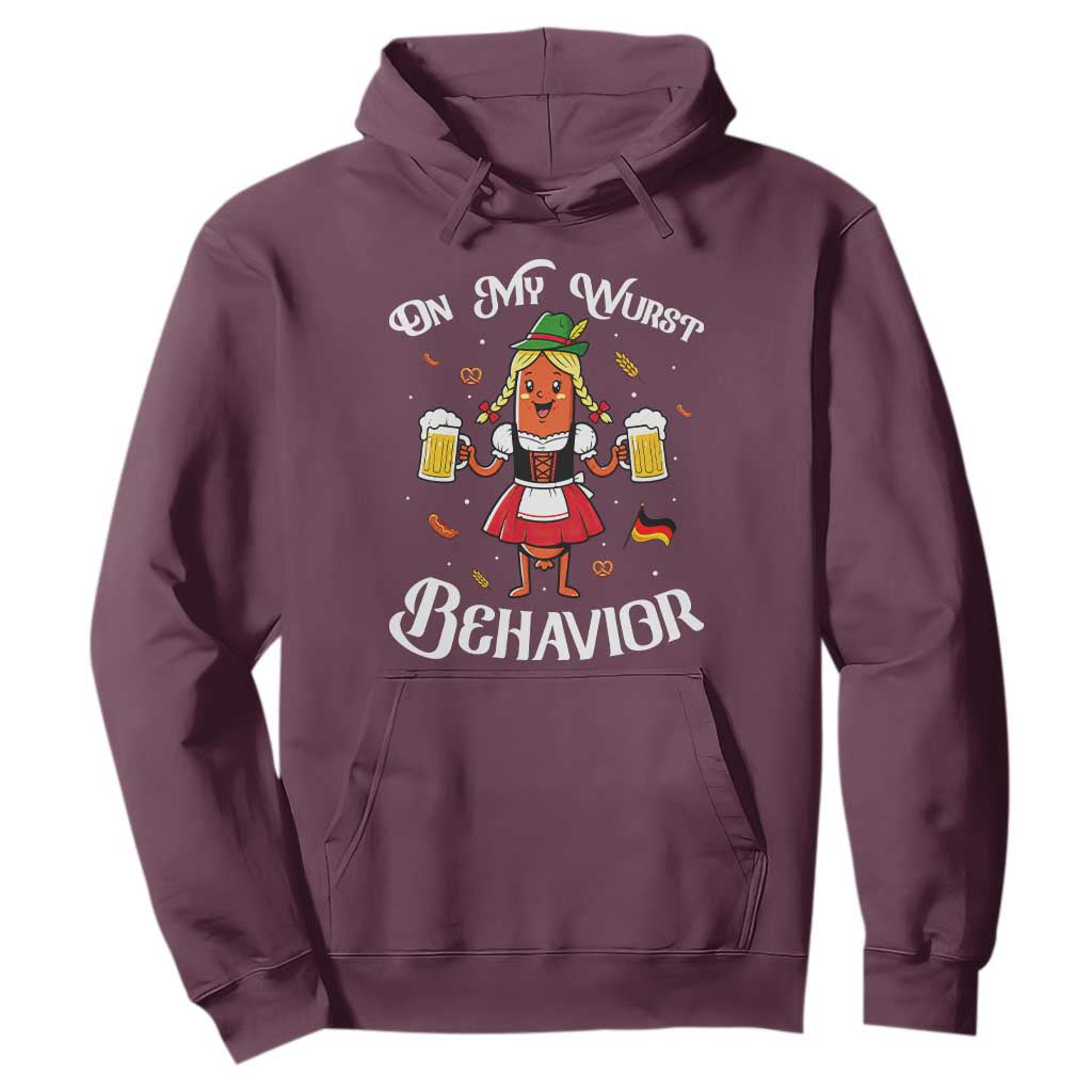 Funny Oktoberfest Sausage Dirndl German Beer Hoodie On My Wurst Behavior TS12 Maroon Print Your Wear