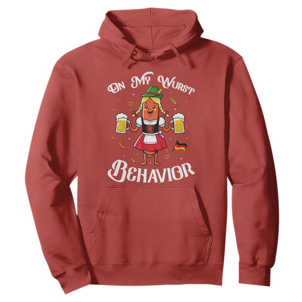 Funny Oktoberfest Sausage Dirndl German Beer Hoodie On My Wurst Behavior TS12 Red Print Your Wear