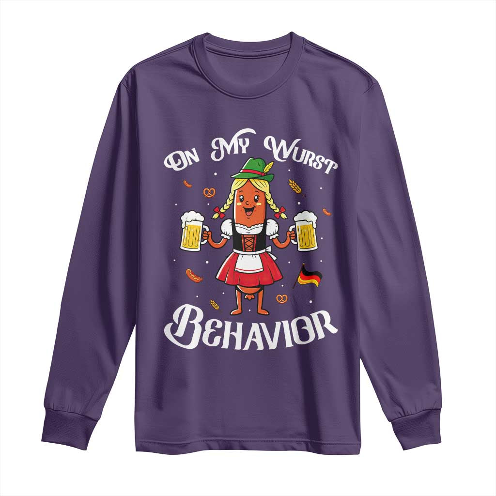 Funny Oktoberfest Sausage Dirndl German Beer Long Sleeve Shirt On My Wurst Behavior TS12 Purple Print Your Wear