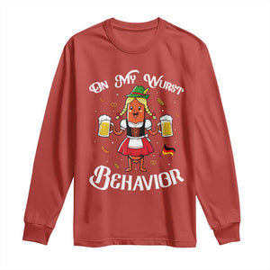 Funny Oktoberfest Sausage Dirndl German Beer Long Sleeve Shirt On My Wurst Behavior TS12 Red Print Your Wear