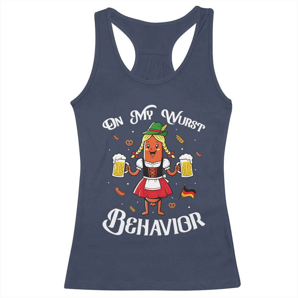 Funny Oktoberfest Sausage Dirndl German Beer Racerback Tank Top On My Wurst Behavior TS12 Navy Print Your Wear
