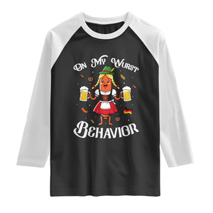 Funny Oktoberfest Sausage Dirndl German Beer Raglan Shirt On My Wurst Behavior TS12 Black White Print Your Wear