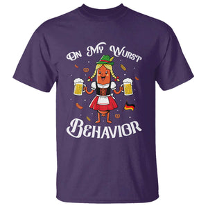 Funny Oktoberfest Sausage Dirndl German Beer T Shirt On My Wurst Behavior TS12 Purple Print Your Wear