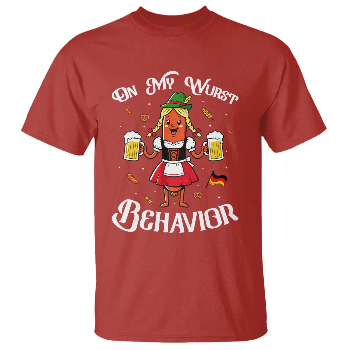 Funny Oktoberfest Sausage Dirndl German Beer T Shirt On My Wurst Behavior TS12 Red Print Your Wear