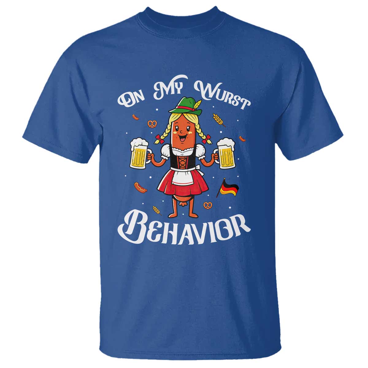 Funny Oktoberfest Sausage Dirndl German Beer T Shirt On My Wurst Behavior TS12 Royal Blue Print Your Wear