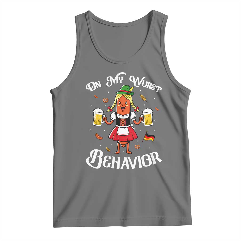 Funny Oktoberfest Sausage Dirndl German Beer Tank Top On My Wurst Behavior TS12 Black Heather Print Your Wear