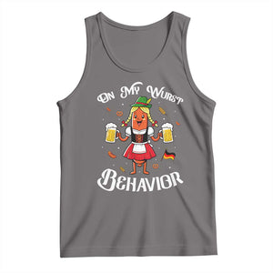 Funny Oktoberfest Sausage Dirndl German Beer Tank Top On My Wurst Behavior TS12 Deep Heather Print Your Wear