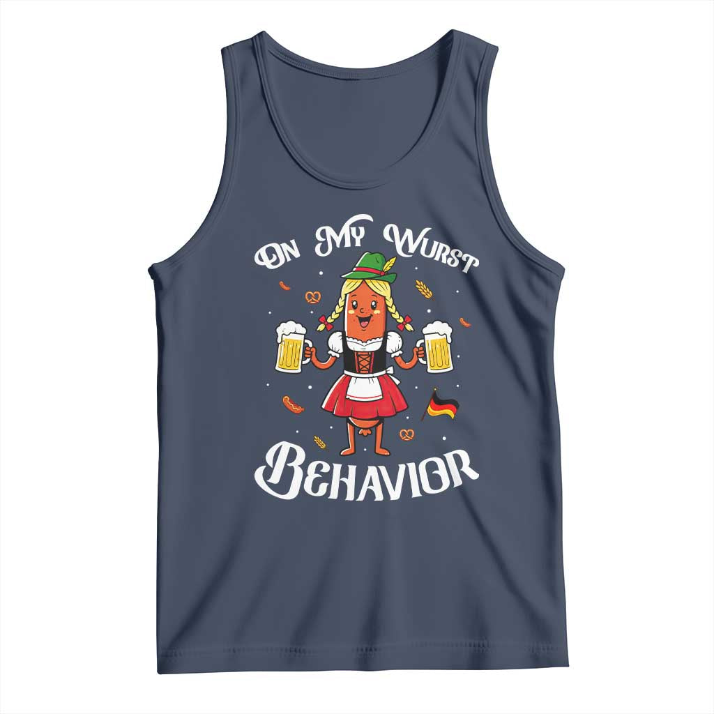 Funny Oktoberfest Sausage Dirndl German Beer Tank Top On My Wurst Behavior TS12 Navy Print Your Wear