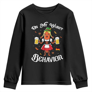 Funny Oktoberfest Sausage Dirndl German Beer Youth Sweatshirt On My Wurst Behavior TS12 Black Print Your Wear