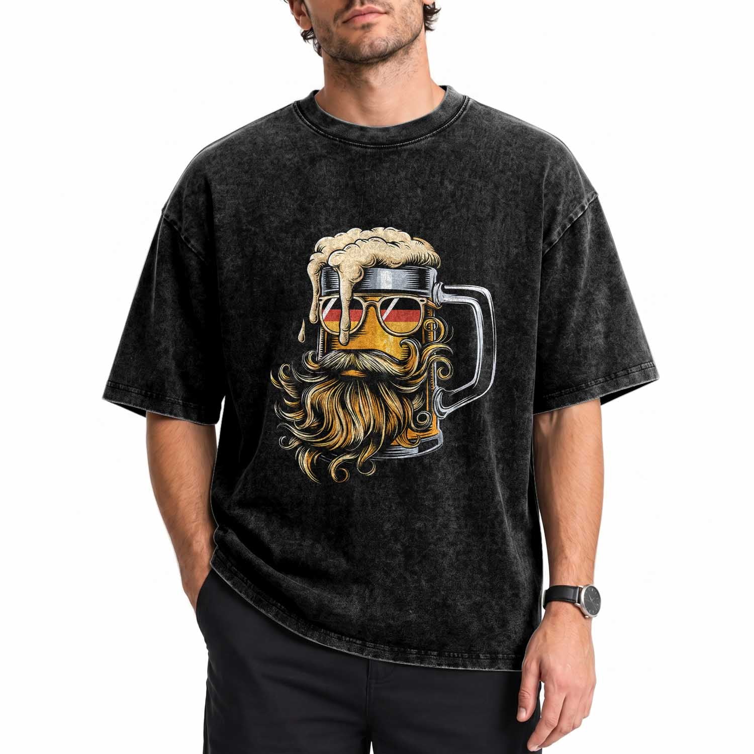 Funny Oktoberfest Beer Lover Gift Washed Cotton T-Shirt Cool German Beer Mug
