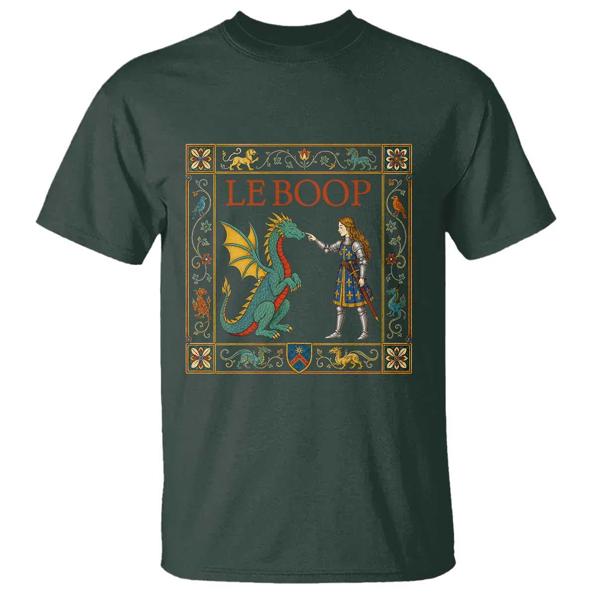 Le Boop Medieval Knight Dragon T Shirt Renaissance Fantasy Fair Lover Gift TS12 Dark Forest Green Print Your Wear