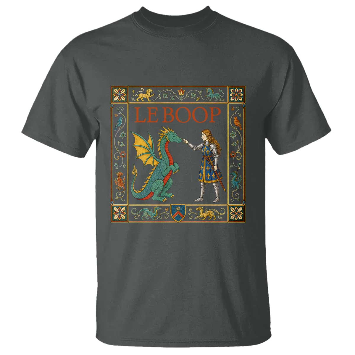 Le Boop Medieval Knight Dragon T Shirt Renaissance Fantasy Fair Lover Gift TS12 Dark Heather Print Your Wear