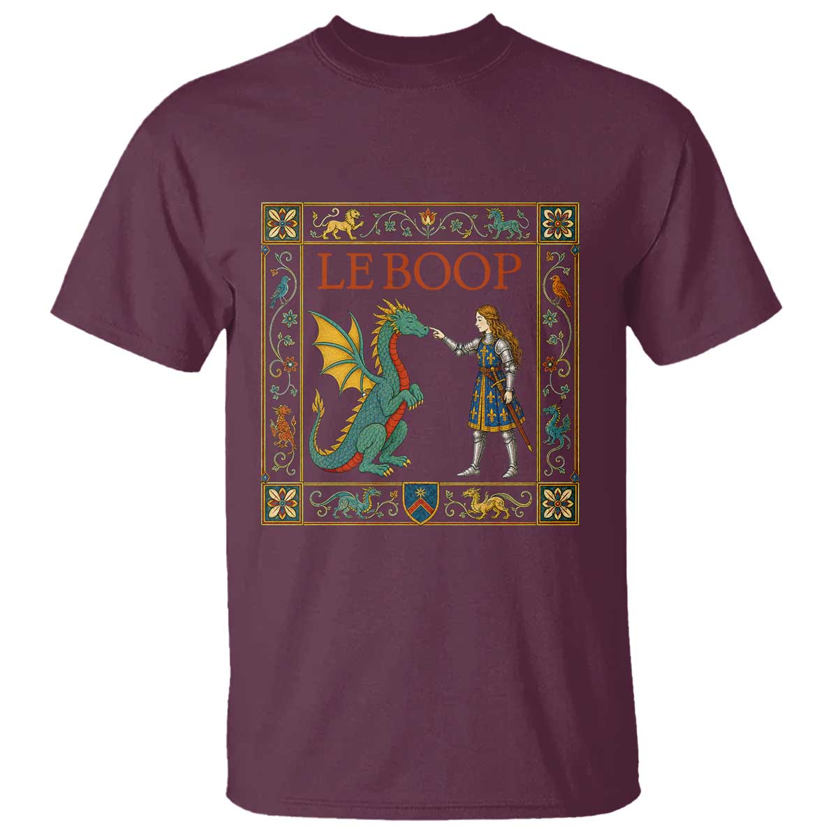 Le Boop Medieval Knight Dragon T Shirt Renaissance Fantasy Fair Lover Gift TS12 Maroon Print Your Wear